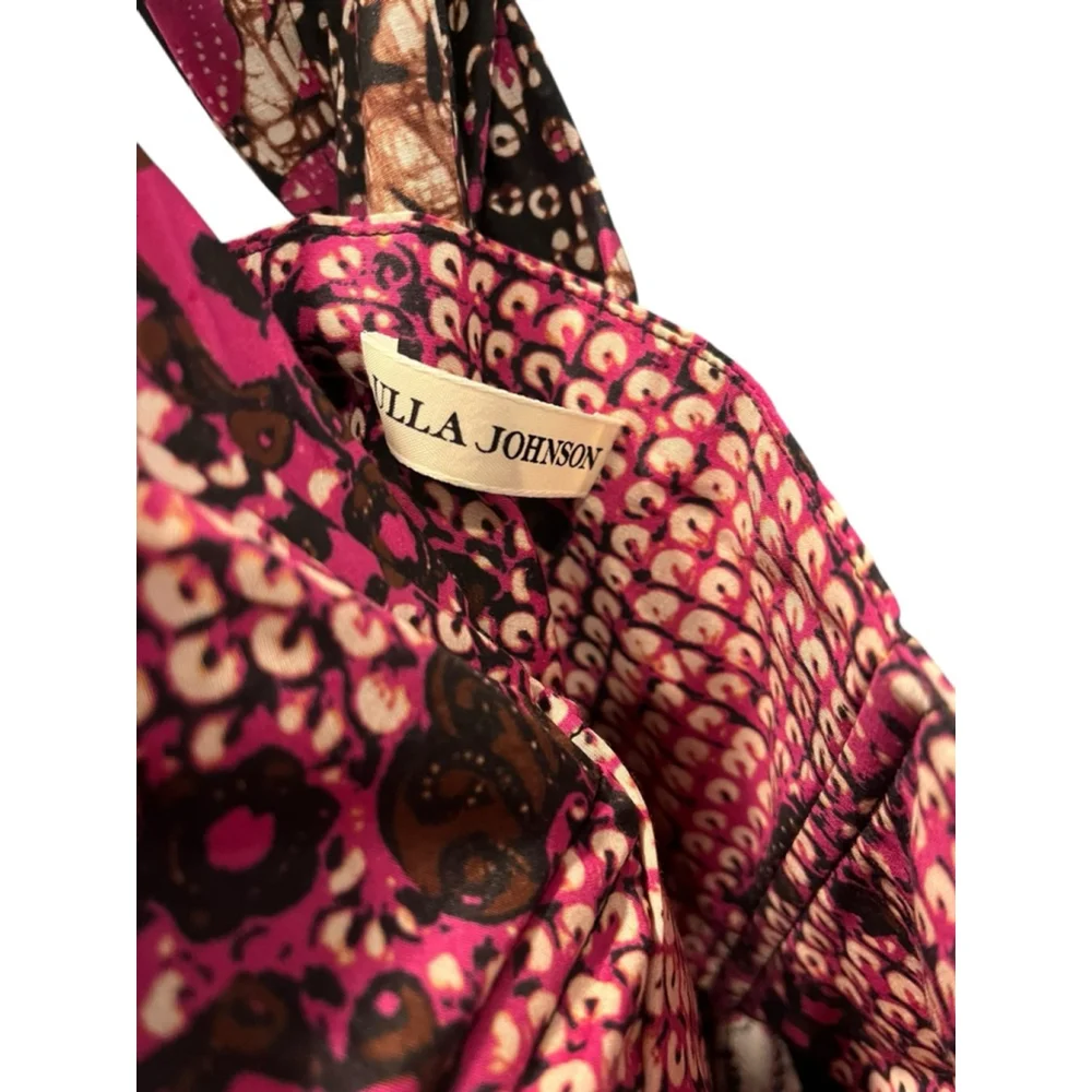 Ulla Johnson Naaila Silk Midi Dress Size 4 Batik Patchwork Keyhole Cutout Pink - Picture 4 of 5